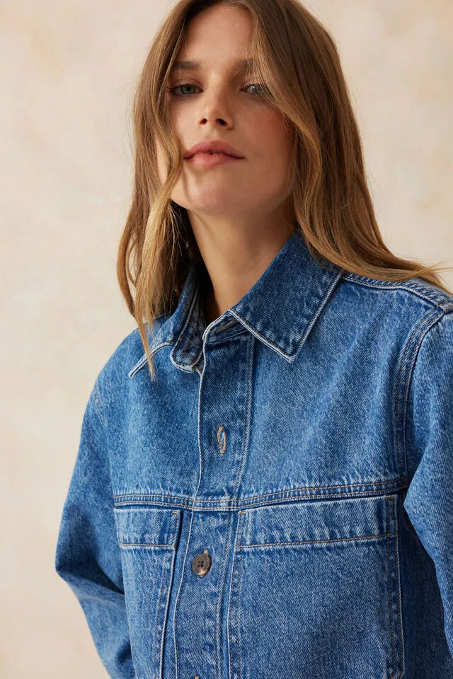 Ceres Life Half Sleeve Boxy Shirt Dress - Fresh Indigo Denim