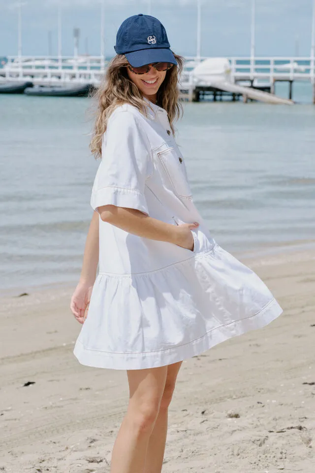 Ceres Life Short Sleeve Tiered Pocket Shirt Dress - Fresh Ecru