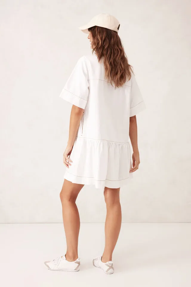 Ceres Life Short Sleeve Tiered Pocket Shirt Dress - Fresh Ecru