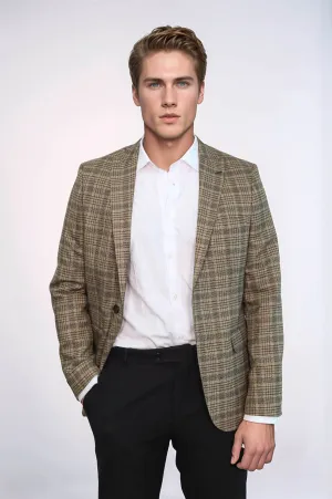 Checked Slim-Fit Light Brown Men Blazer - Wessi