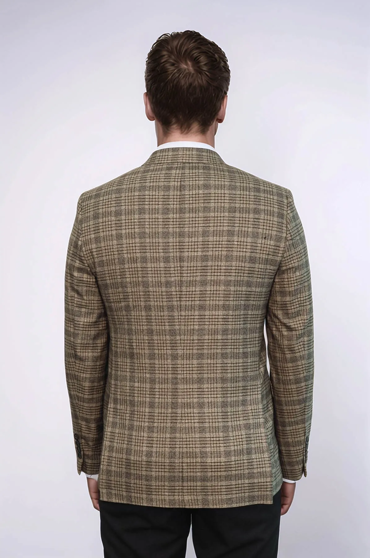 Checked Slim-Fit Light Brown Men Blazer - Wessi