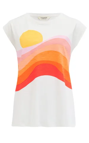 Chrissy Relaxed Tank T-Shirt Off-White Sunset Waves
