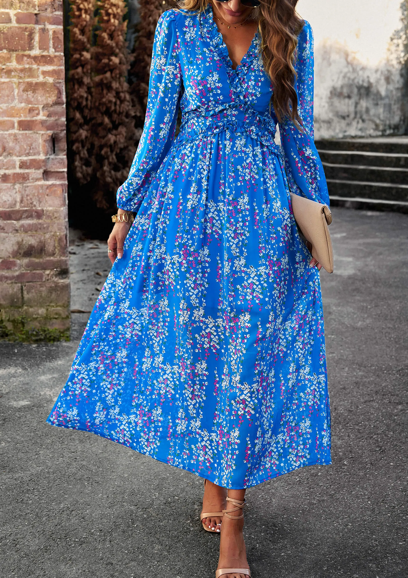 Christabel Floral Printed Maxi Dress - Blue
