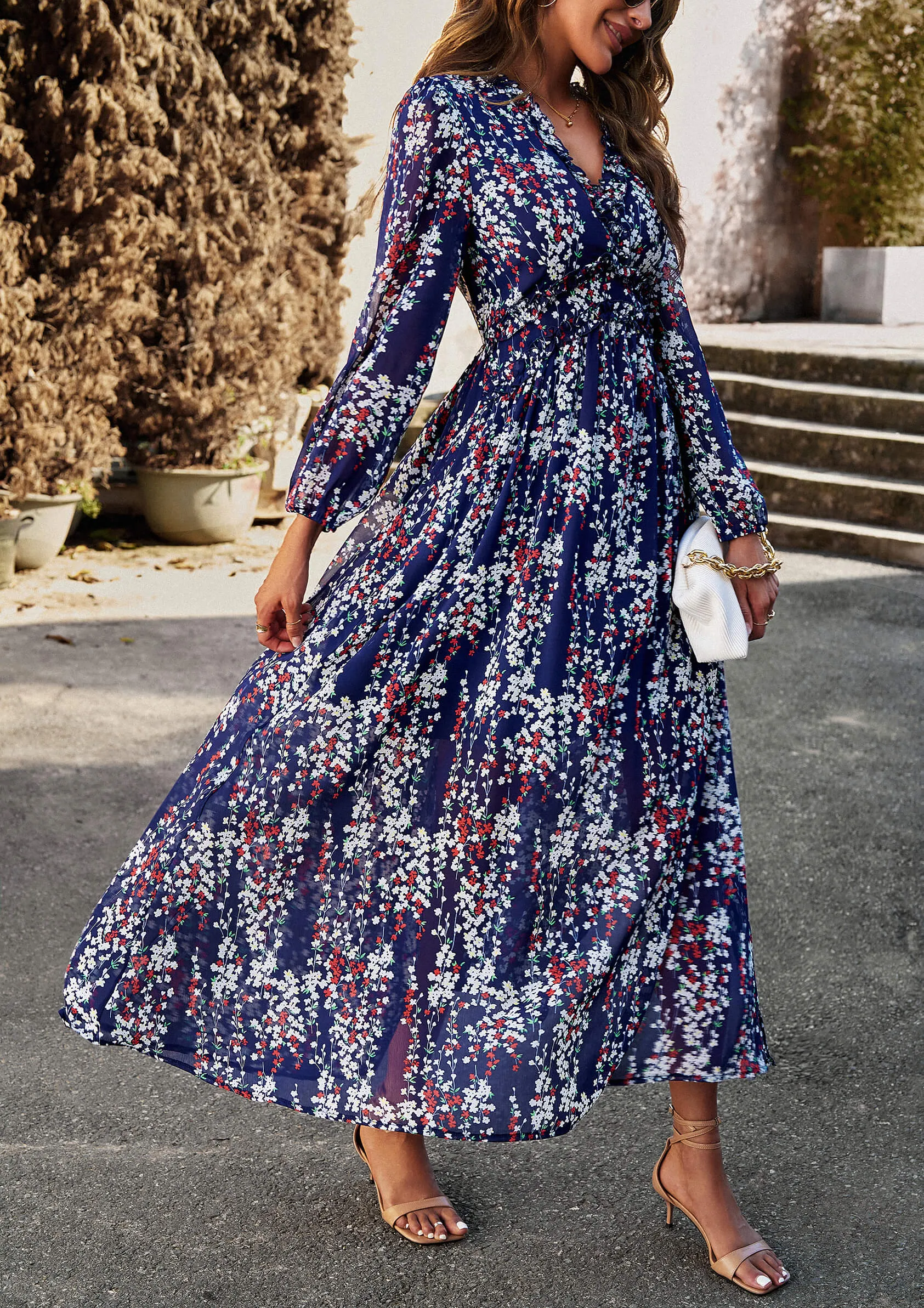 Christabel Floral Printed Maxi Dress - Navy