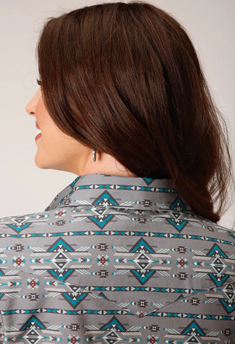 CL03-050-0067-0304 Ladies L/S Roper Turquiose/Grey Aztec