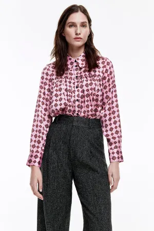 Classic Shirred Blouse in Rose Dobby