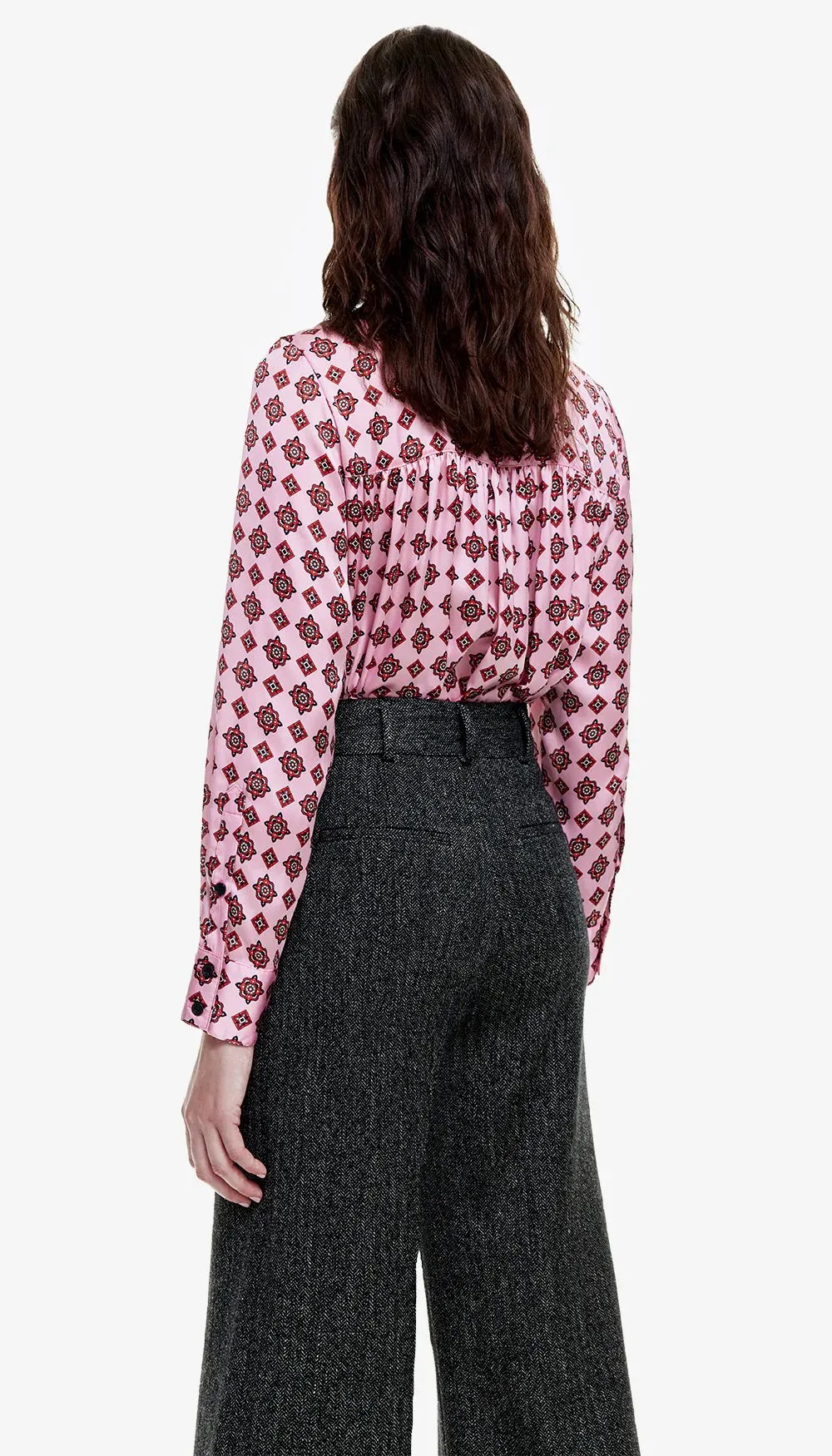 Classic Shirred Blouse in Rose Dobby