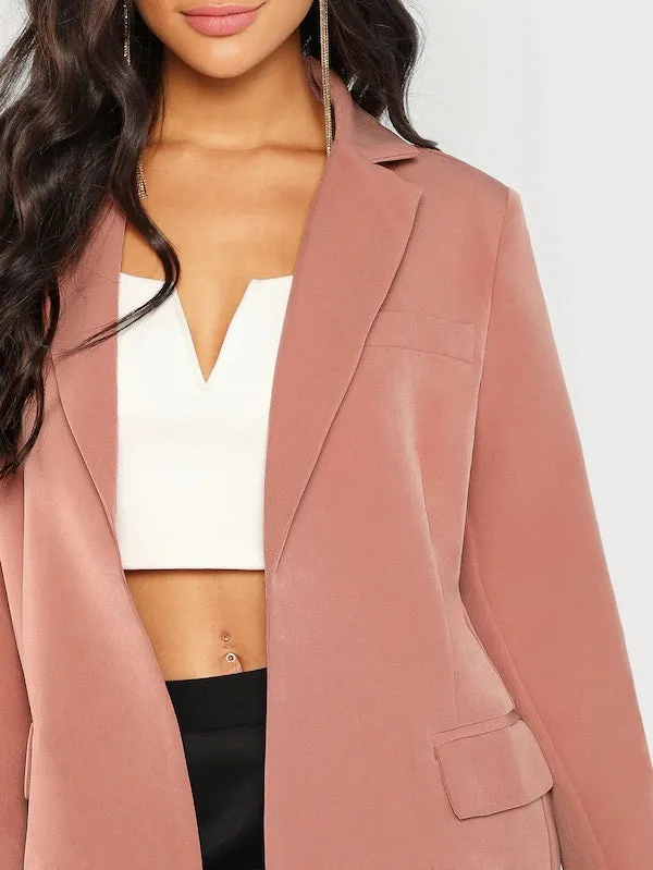 CM-CS001698 Women Elegant Seoul Style Long Sleeve Open Front Blazer - Pink