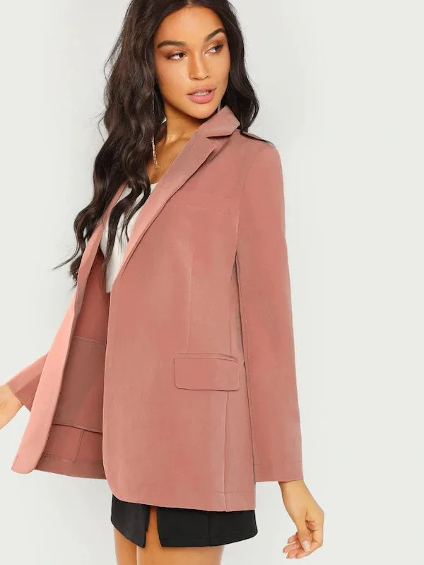 CM-CS001698 Women Elegant Seoul Style Long Sleeve Open Front Blazer - Pink