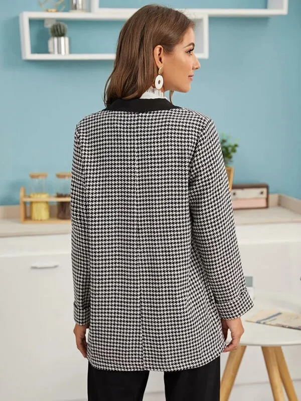 CM-CS029899 Women Elegant Seoul Style Long Sleeve Houndstooth Print Shawl Collar Blazer