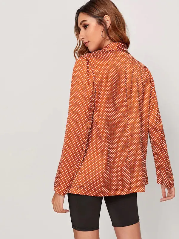 CM-CS713134 Women Elegant Seoul Style Polka Dot Shawl Collar Pocket Satin Blazer - Orange