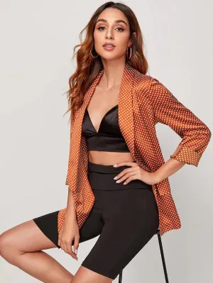 CM-CS713134 Women Elegant Seoul Style Polka Dot Shawl Collar Pocket Satin Blazer - Orange