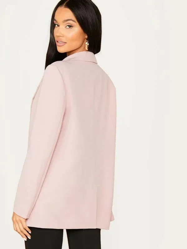 CM-CS923046 Women Elegant Seoul Style Notch Collar Flap Pocket Front Single Breasted Blazer - Pink