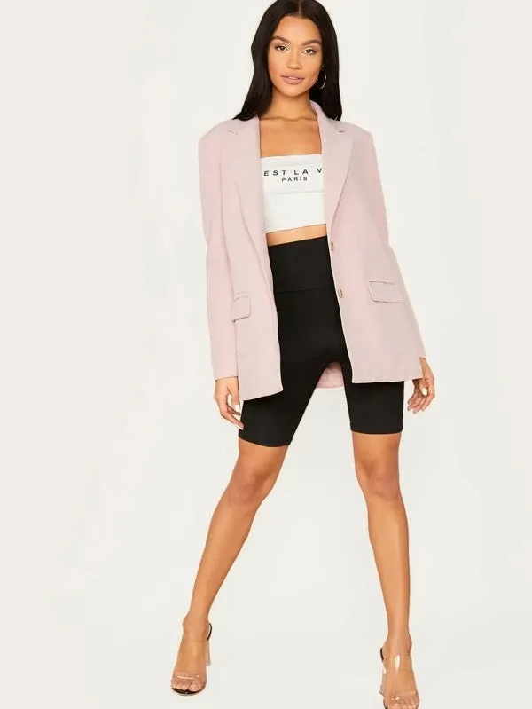 CM-CS923046 Women Elegant Seoul Style Notch Collar Flap Pocket Front Single Breasted Blazer - Pink