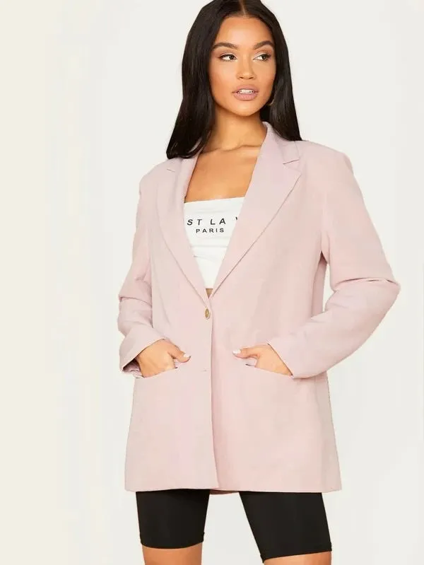 CM-CS923046 Women Elegant Seoul Style Notch Collar Flap Pocket Front Single Breasted Blazer - Pink