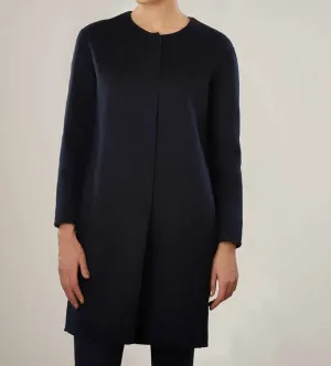 Collarless Double Face Wool Coat Navy