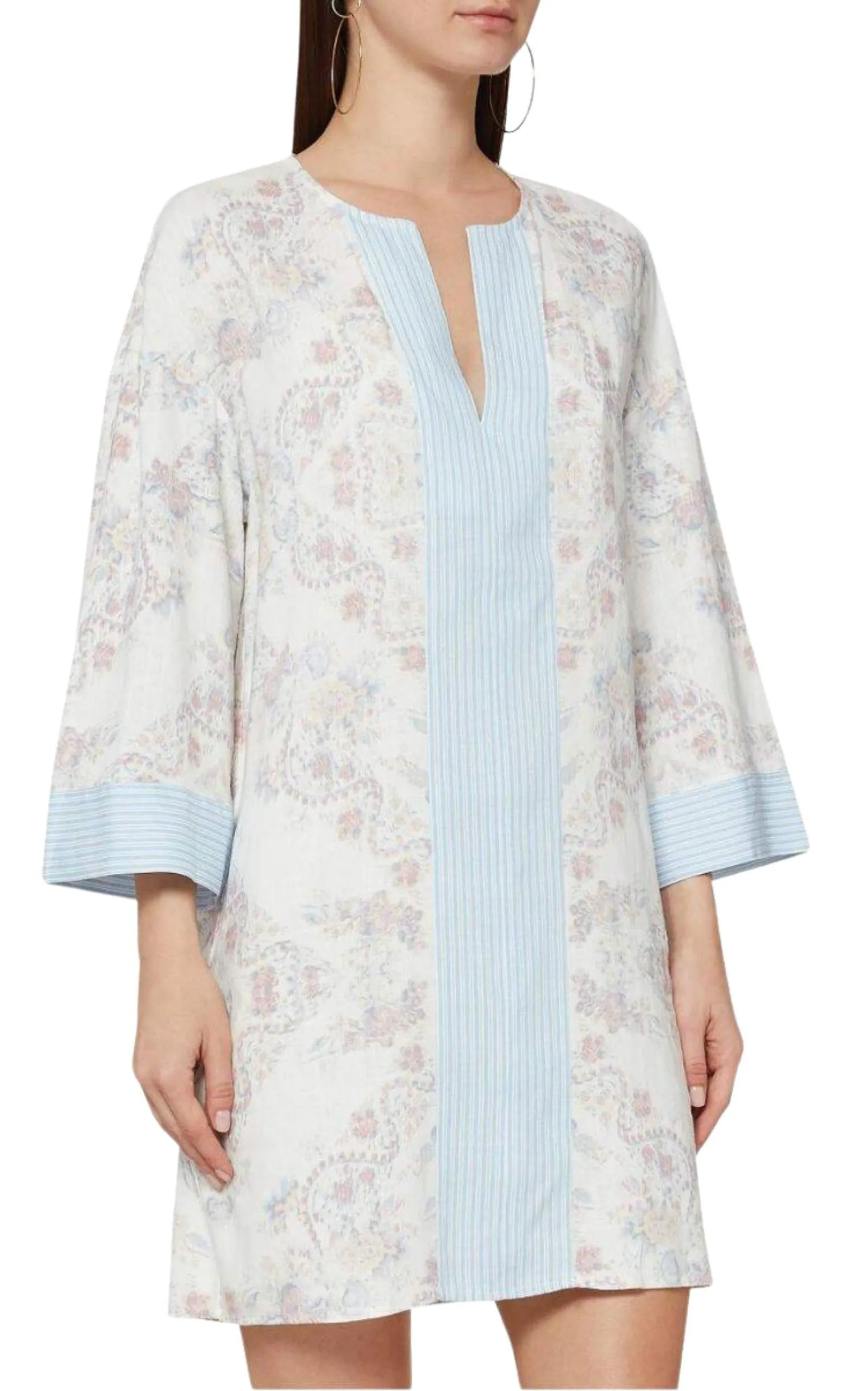 Contrast Trim Floral Print Tunic Dress