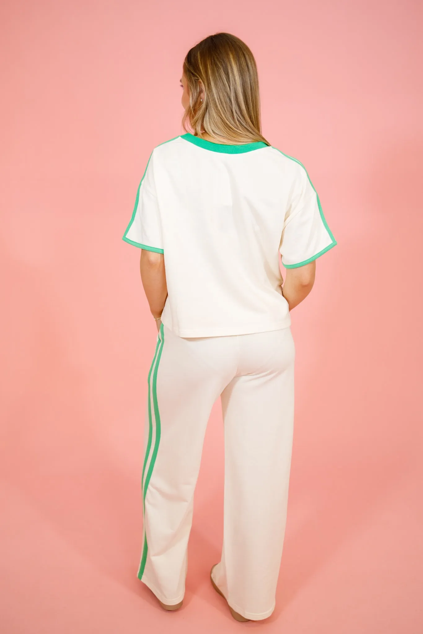 Cream with Green Trim Boxy Set