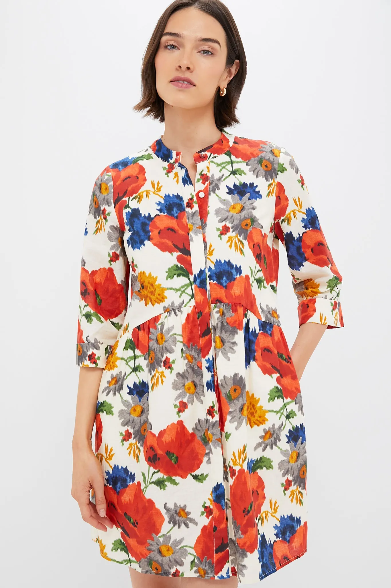 Crimson Poppy Cotton Linen Royal Shirt Dress