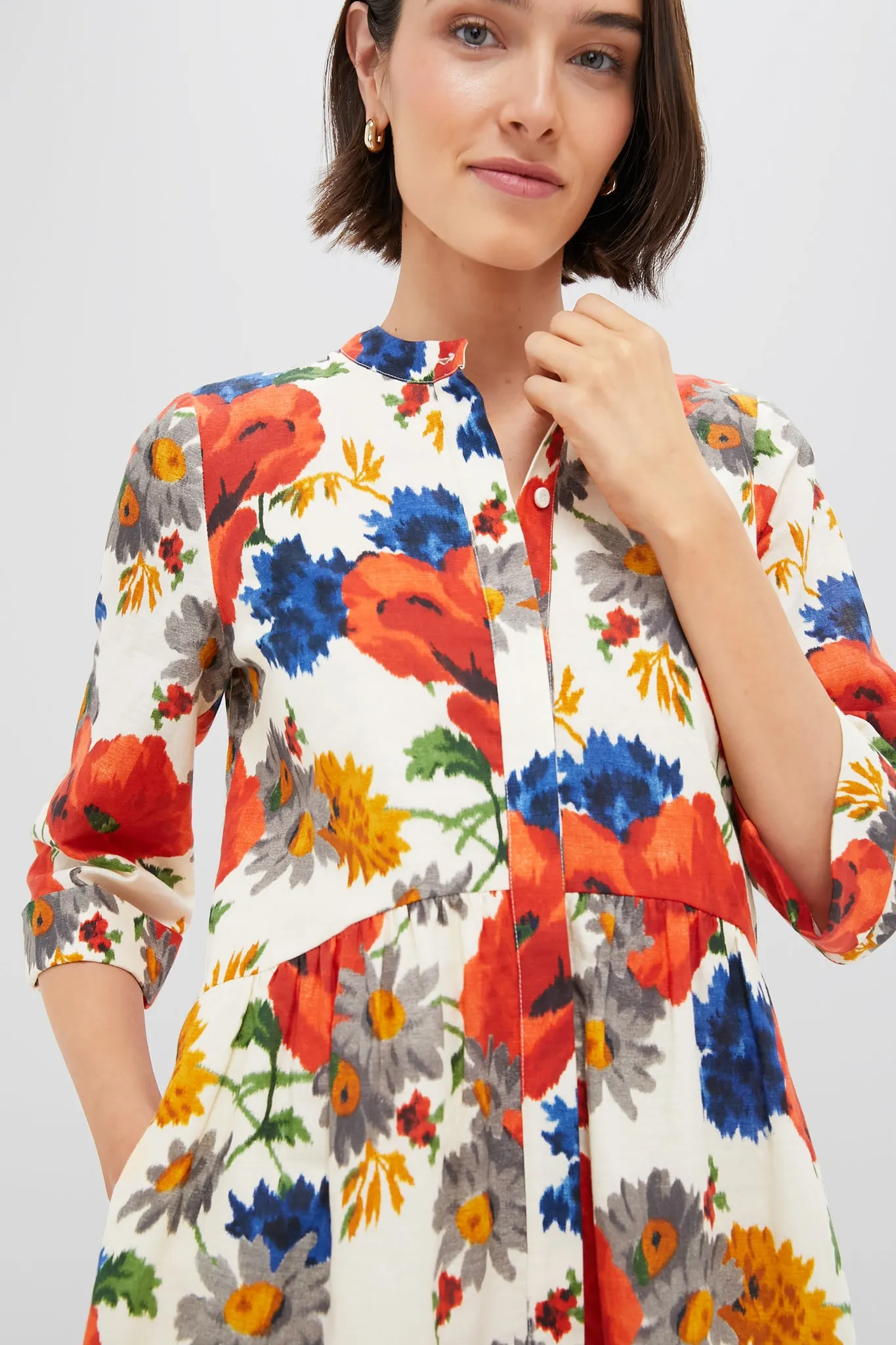 Crimson Poppy Cotton Linen Royal Shirt Dress