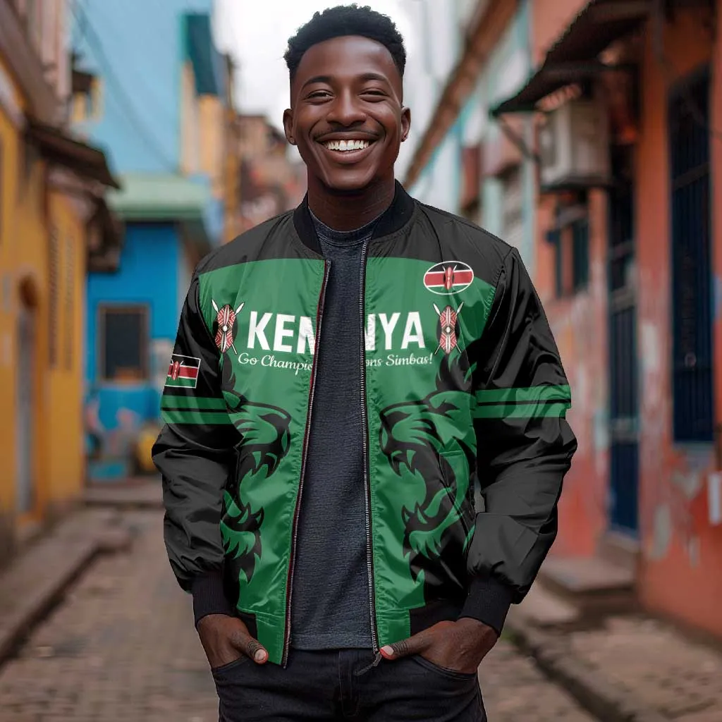 Custom Kenya Rugby Bomber Jacket 2024 Go Champions Simbas - Green LT14