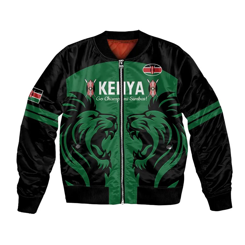 Custom Kenya Rugby Bomber Jacket 2024 Go Champions Simbas - Green LT14