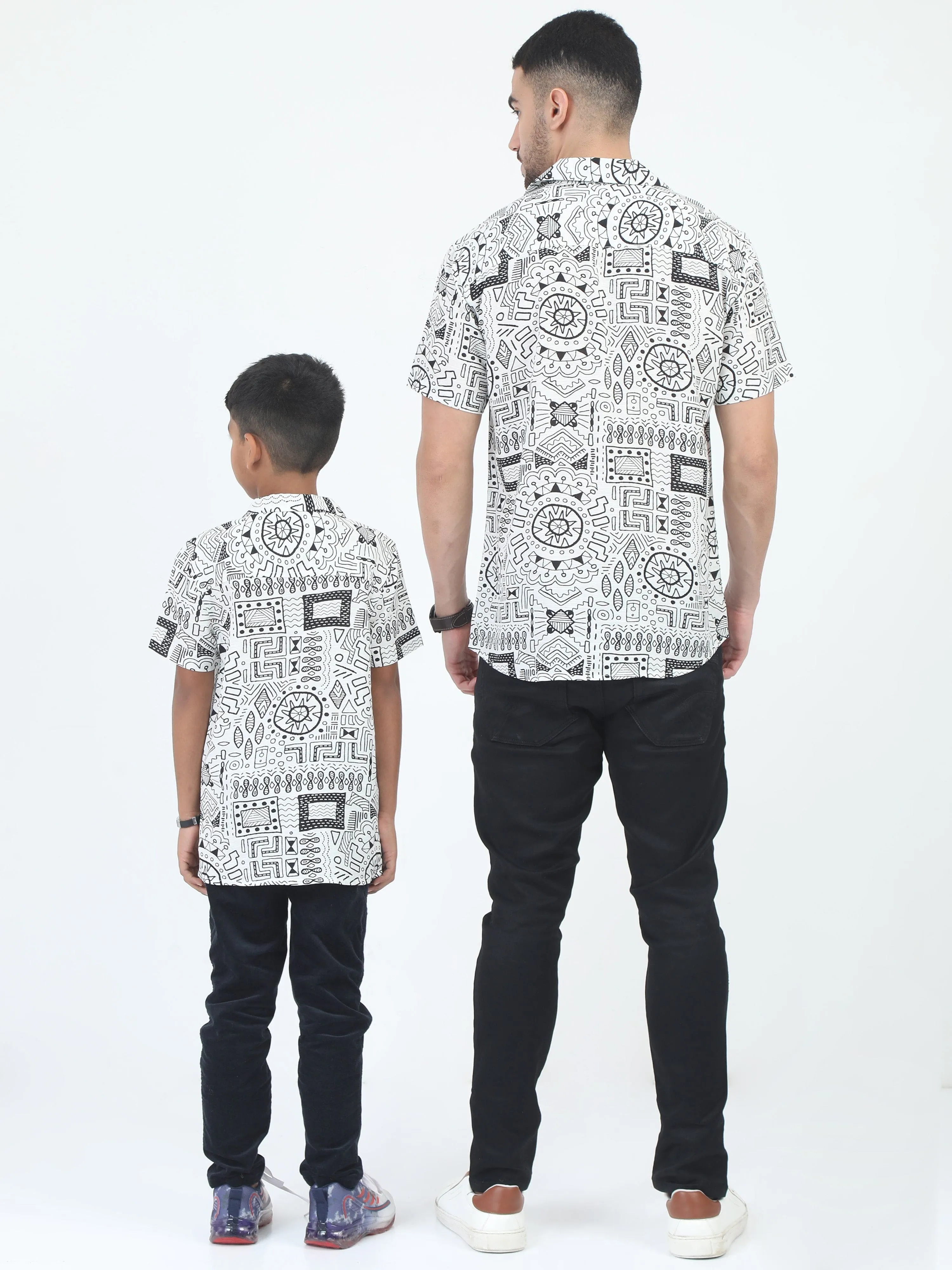 Dad & Son Aztec Printed Shirt White Black