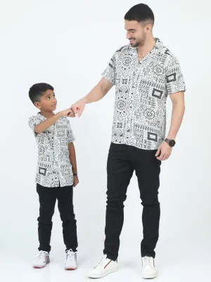Dad & Son Aztec Printed Shirt White Black