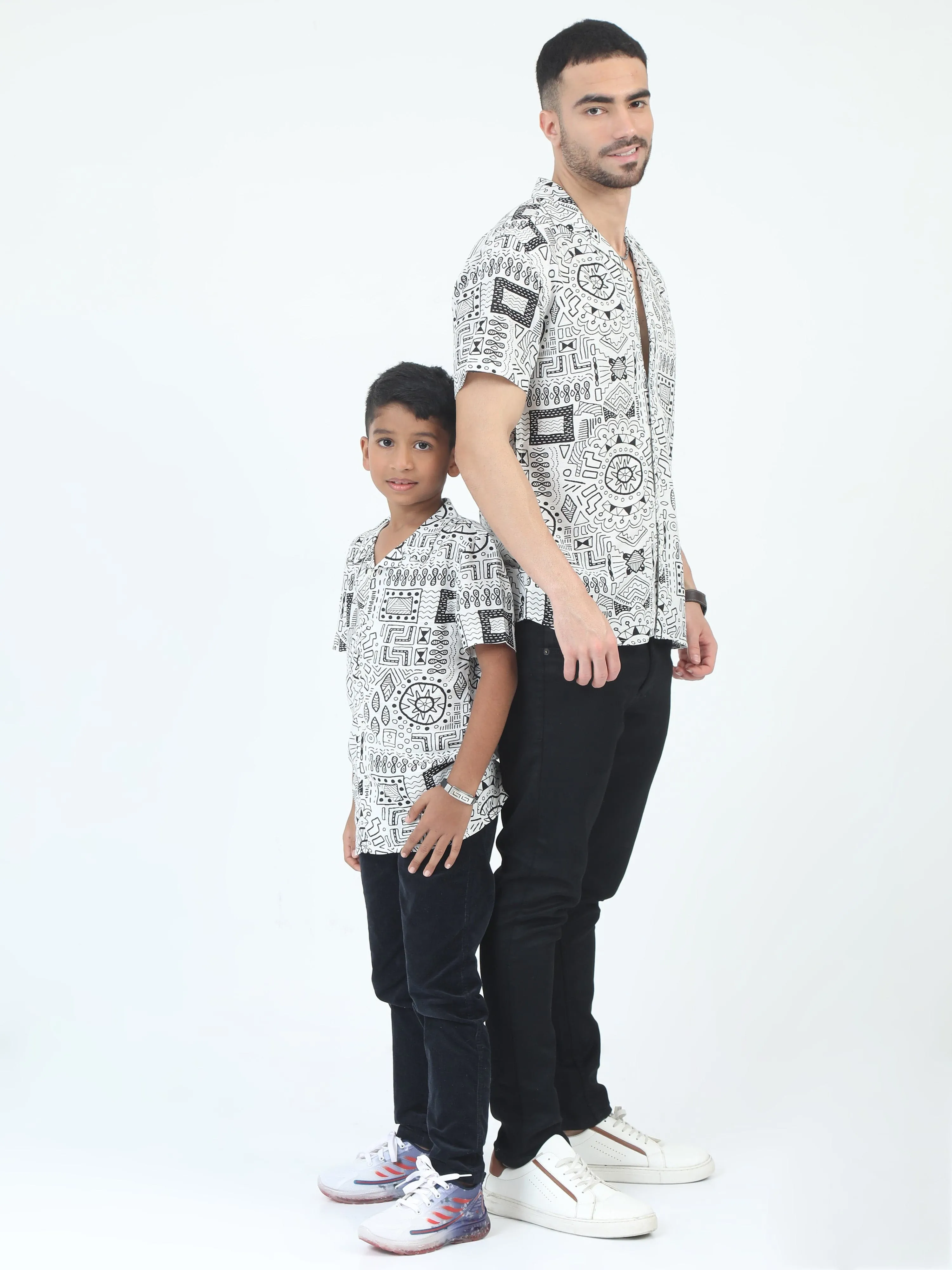 Dad & Son Aztec Printed Shirt White Black
