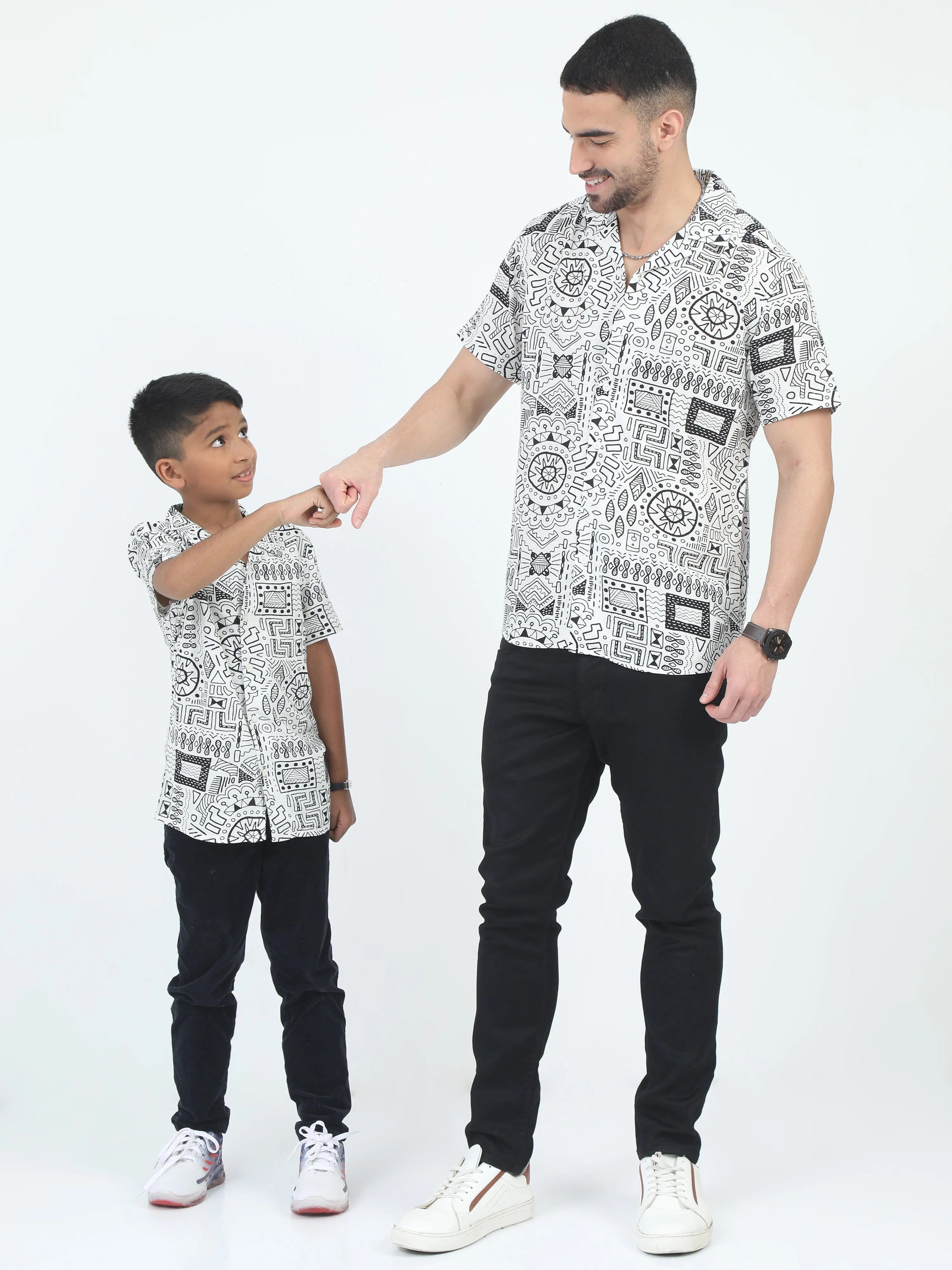 Dad & Son Aztec Printed Shirt White Black