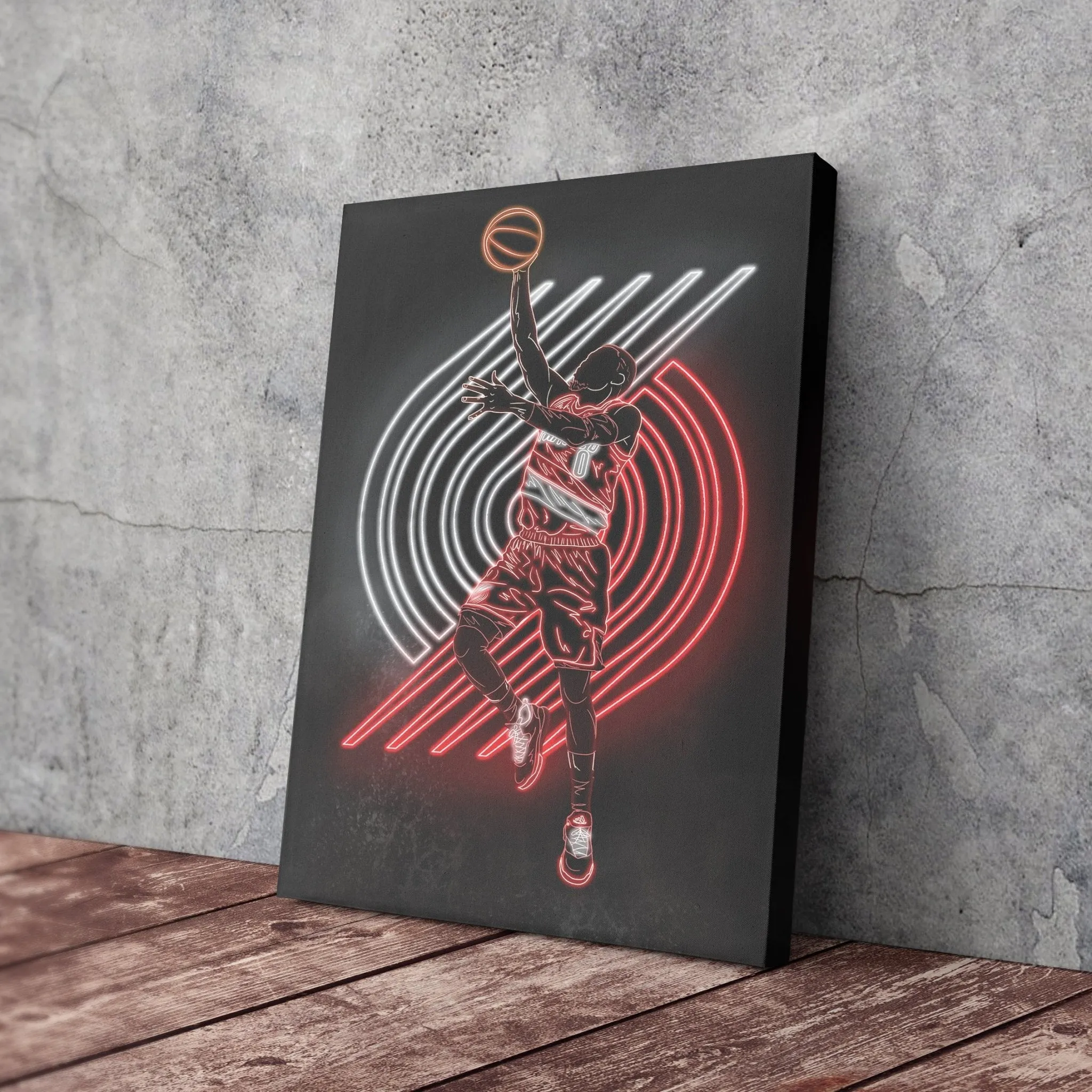 Damian Lillard Neon Canvas Art | Blazers Wall Decor