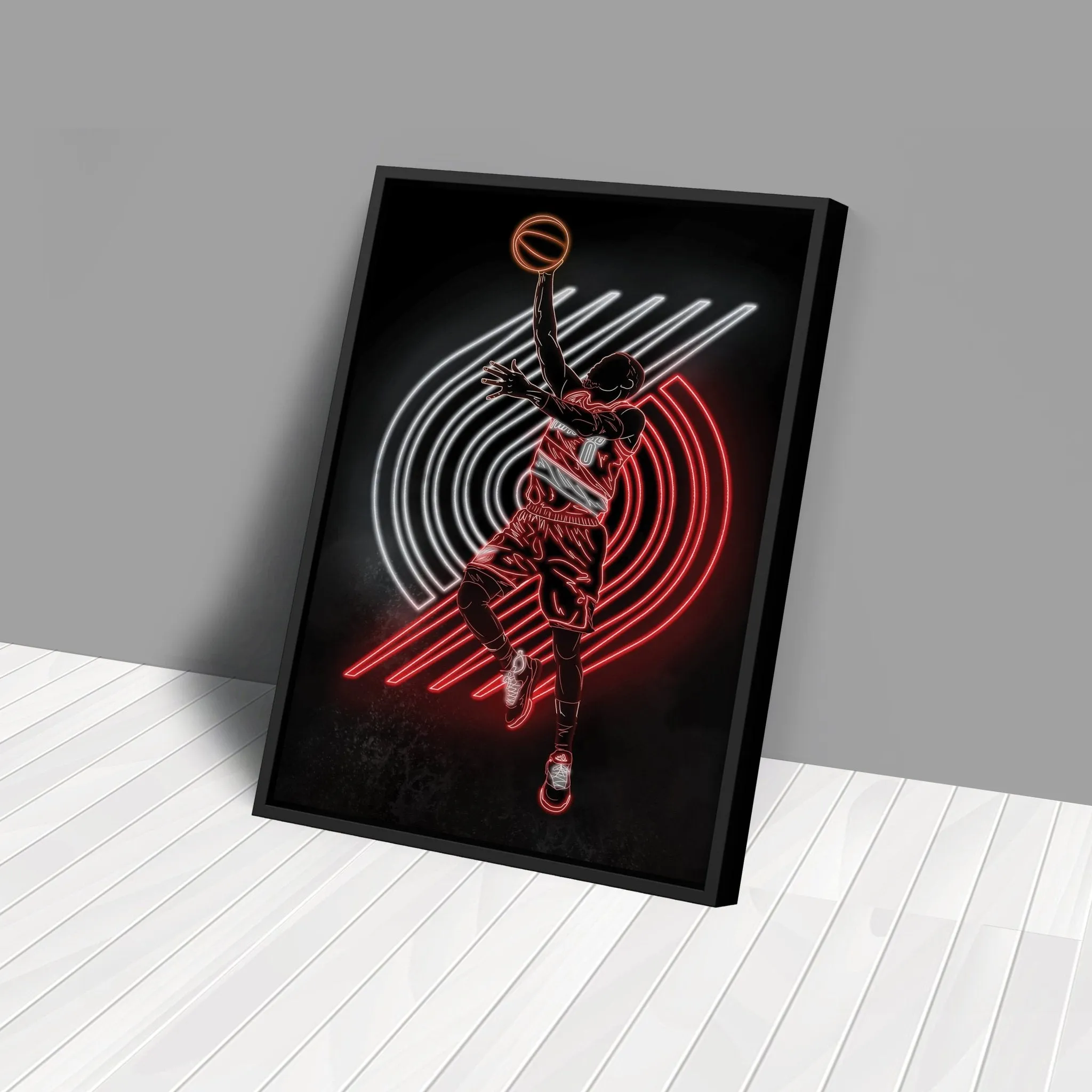 Damian Lillard Neon Canvas Art | Blazers Wall Decor
