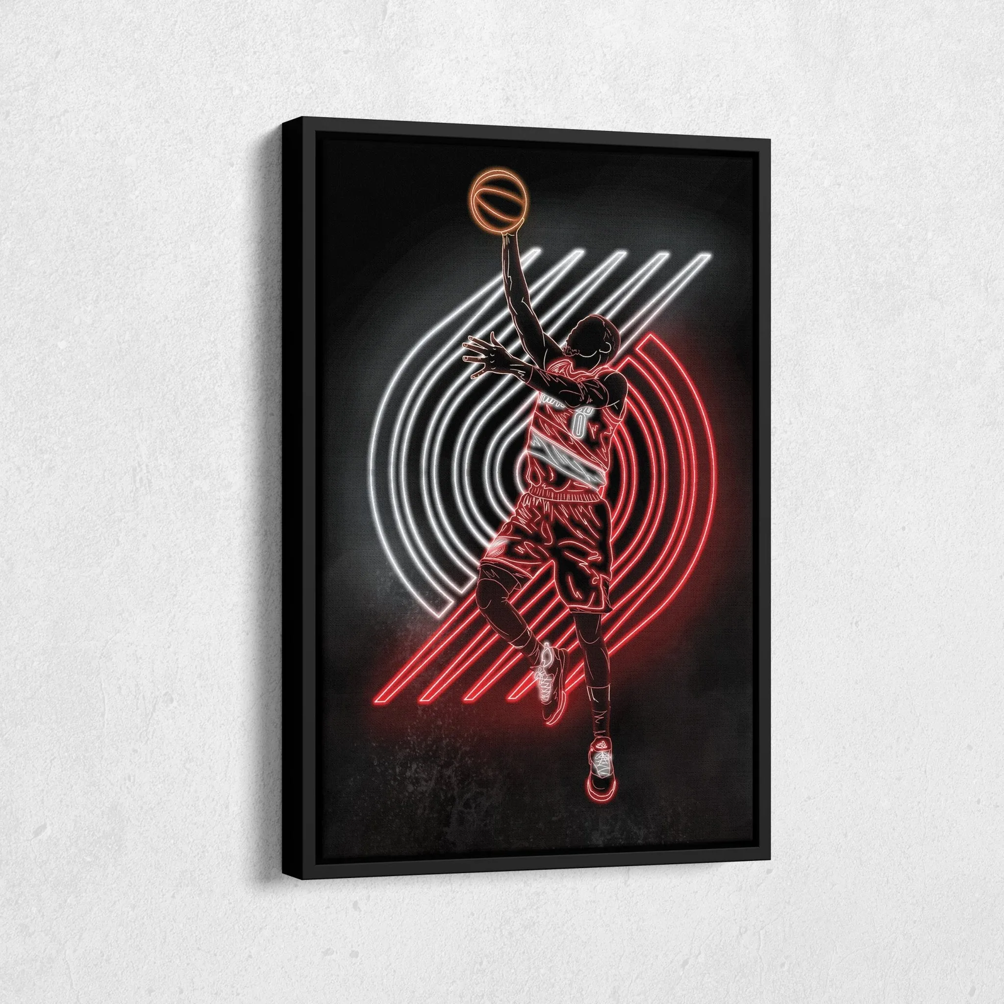 Damian Lillard Neon Canvas Art | Blazers Wall Decor