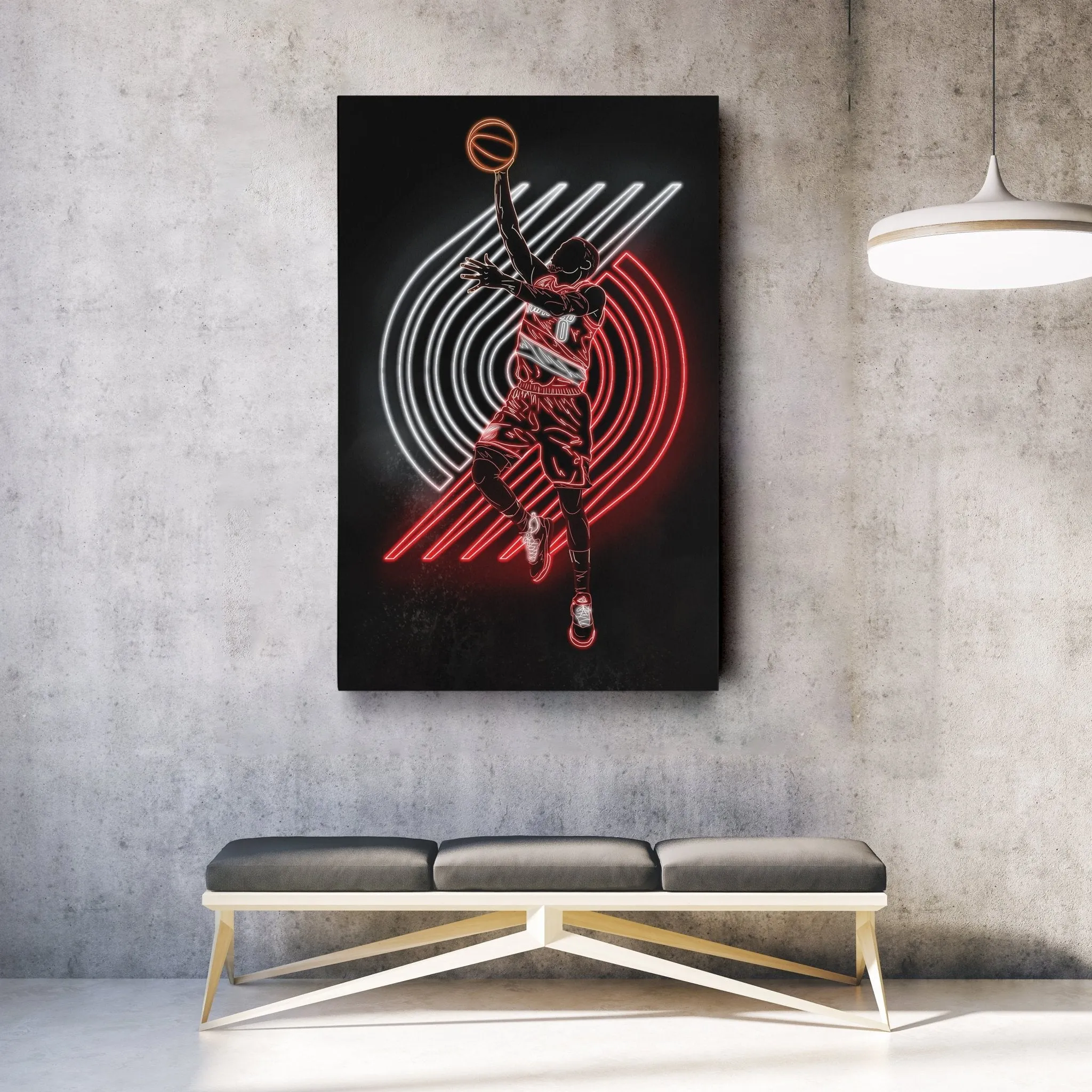 Damian Lillard Neon Canvas Art | Blazers Wall Decor