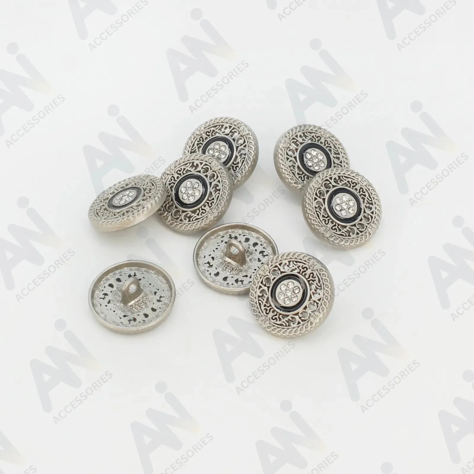 Decorative Metal Buttons with Rhinestone Accents