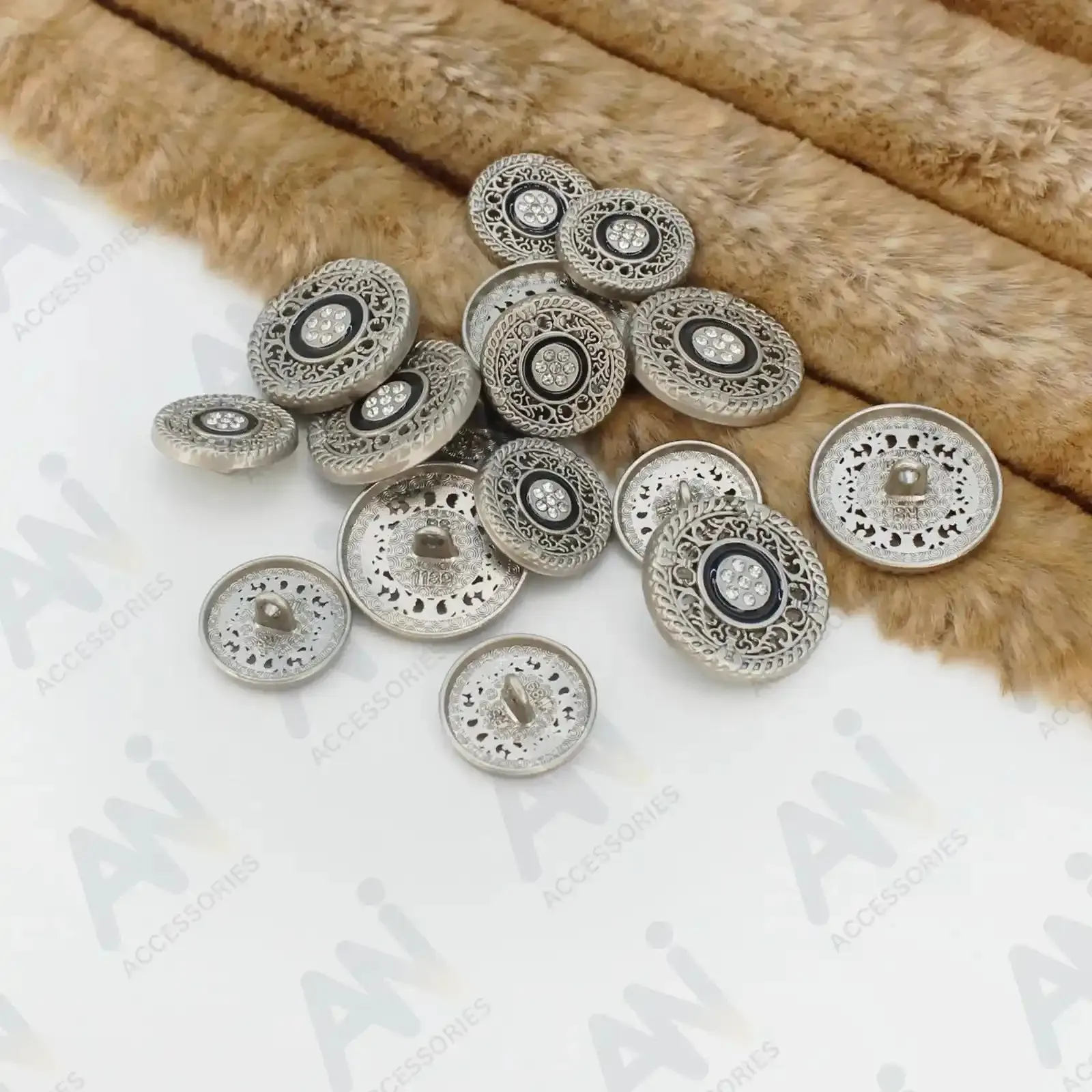 Decorative Metal Buttons with Rhinestone Accents