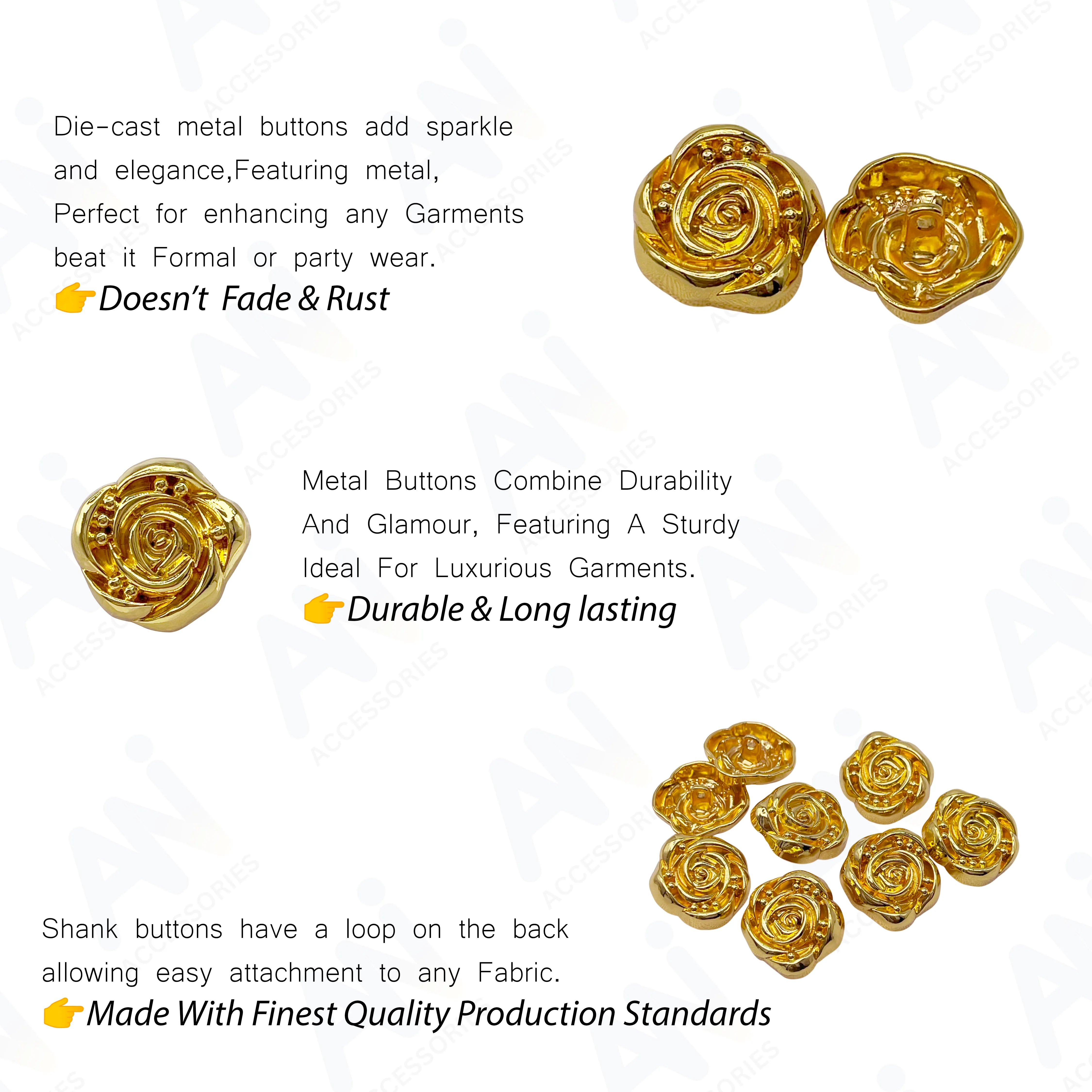 Decorative Rose Metal Buttons