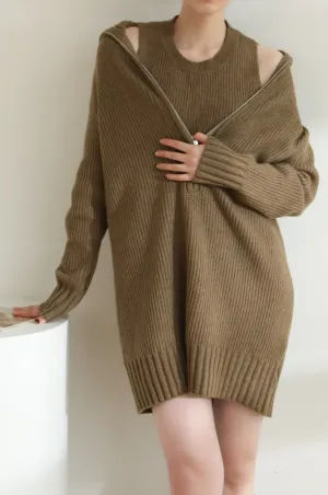 Delusion Wool Blend Dress - Brown