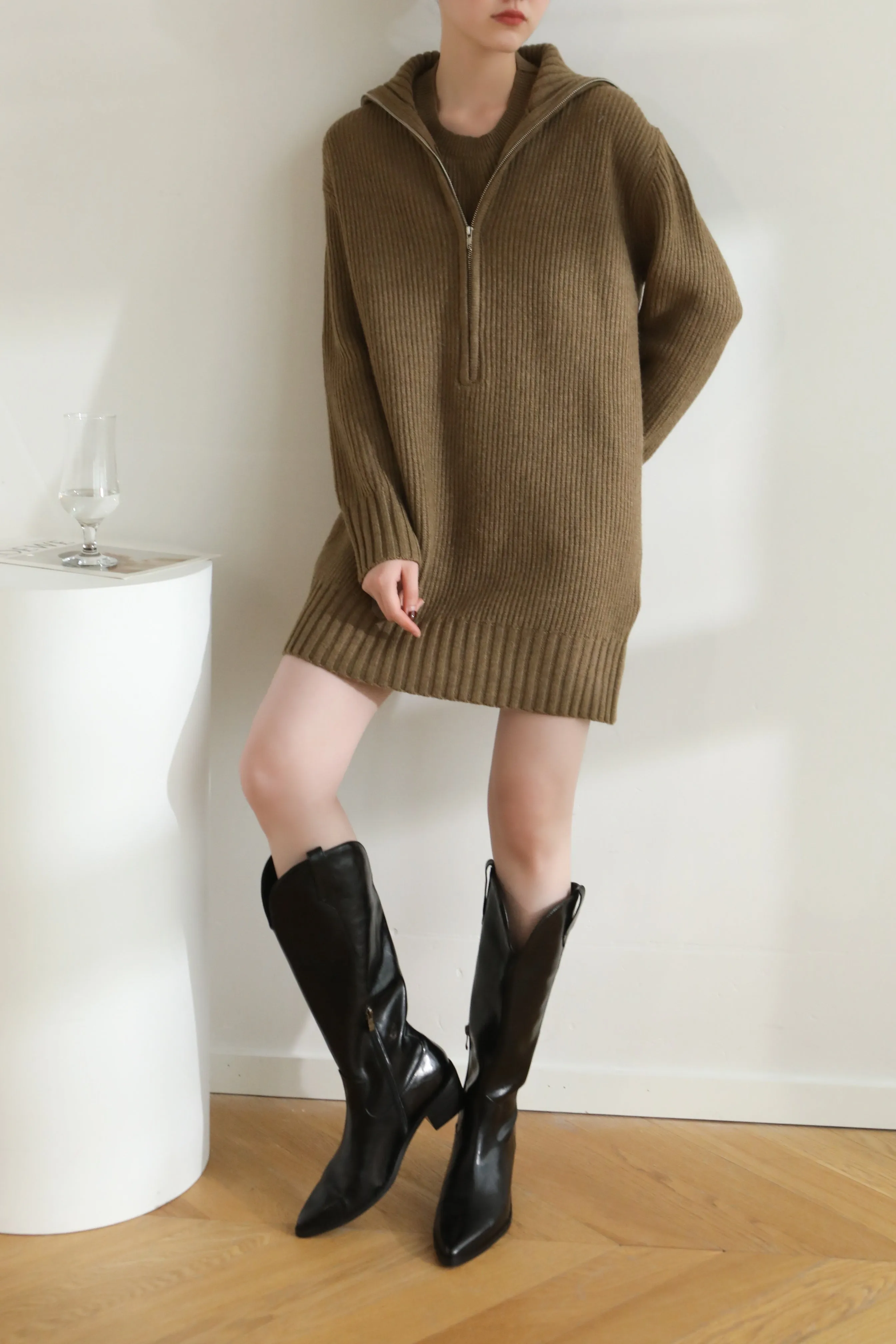 Delusion Wool Blend Dress - Brown
