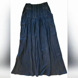 Denim Pleated Maxi Skirt Size 0 Seams Pockets Blue Dark Flare Y2K 2000’s Amici