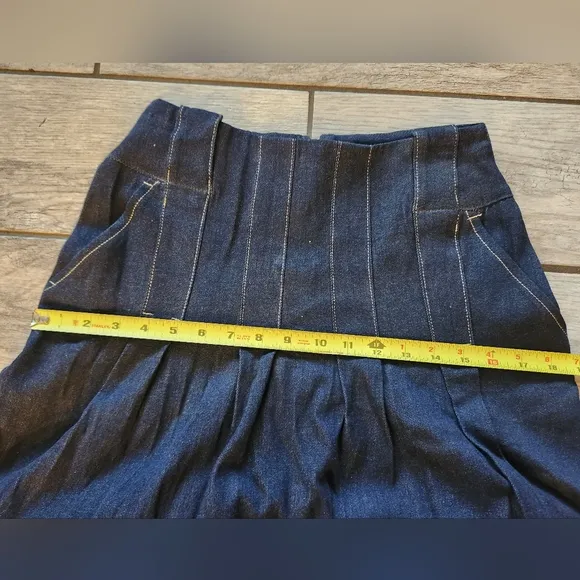 Denim Pleated Maxi Skirt Size 0 Seams Pockets Blue Dark Flare Y2K 2000’s Amici