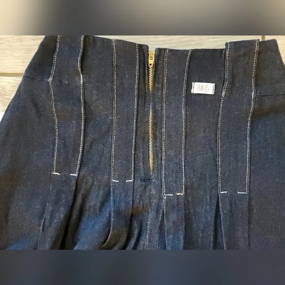 Denim Pleated Maxi Skirt Size 0 Seams Pockets Blue Dark Flare Y2K 2000’s Amici