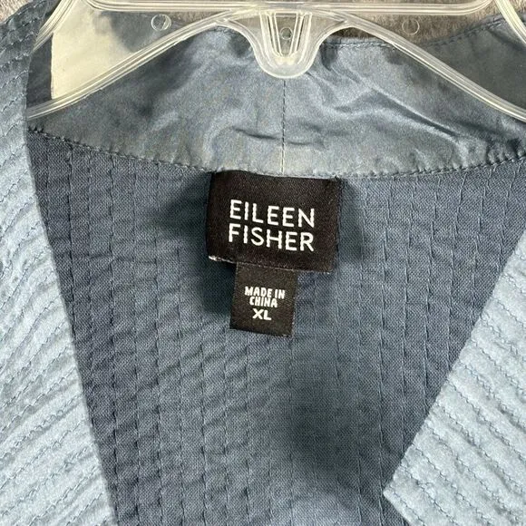 Eileen Fisher Teal Blue 100% Silk Textured Boxy Blazer Womens Size XL Minor Flaw