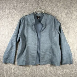 Eileen Fisher Teal Blue 100% Silk Textured Boxy Blazer Womens Size XL Minor Flaw