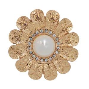 Elegant Gold - toned Floral Brooch with Pearl and Crystal Centerpiece
