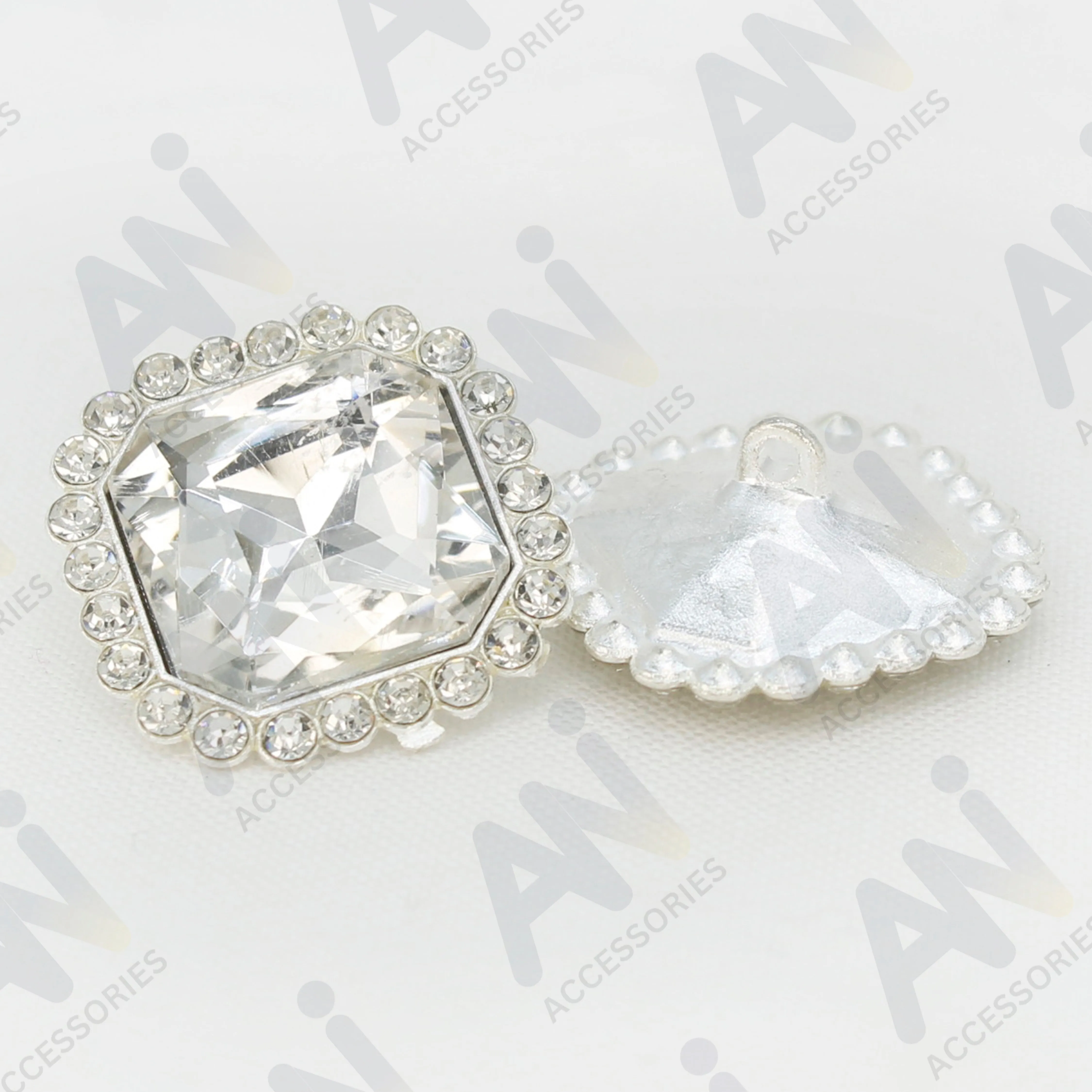 Elegant Rhinestone Silver Metal Buttons