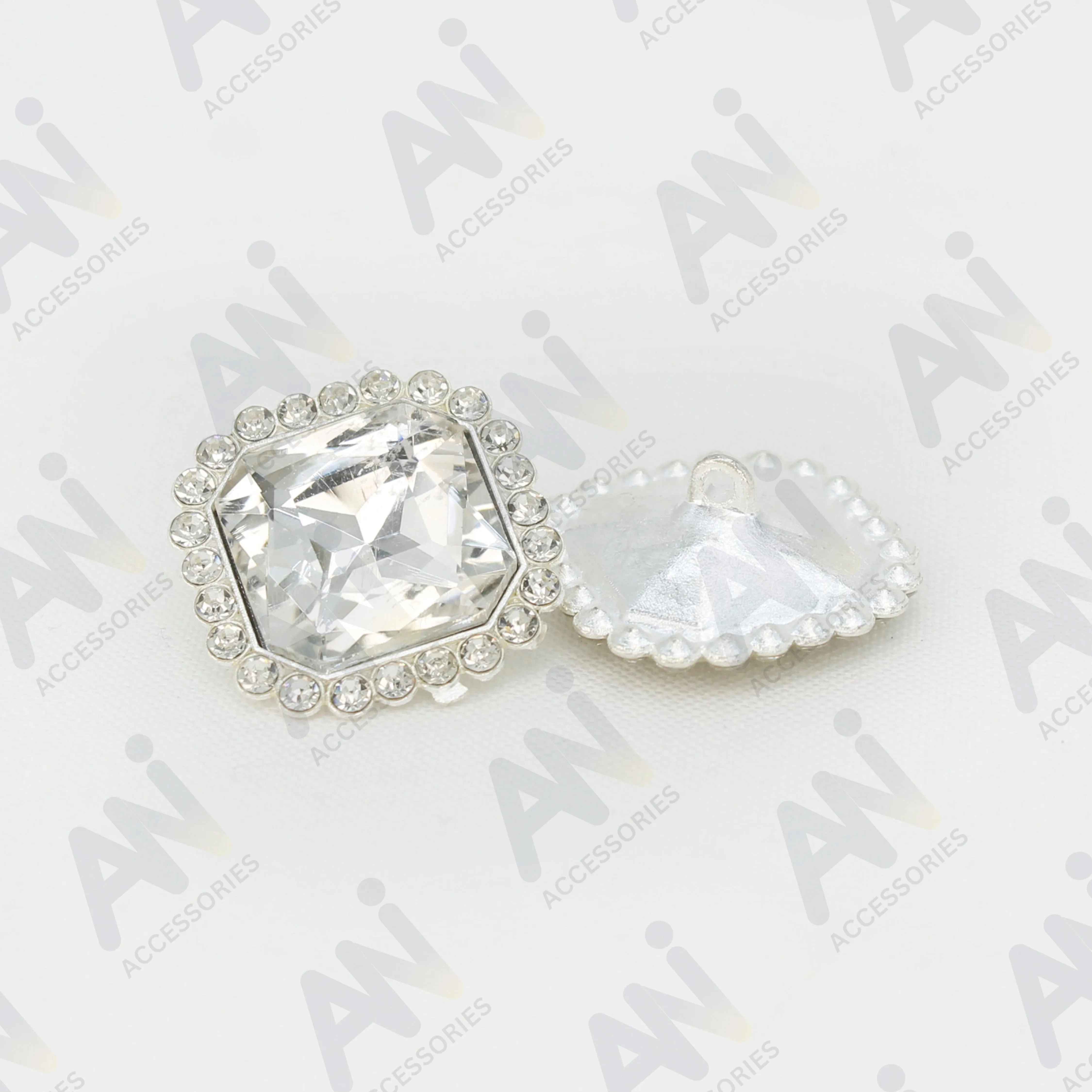 Elegant Rhinestone Silver Metal Buttons