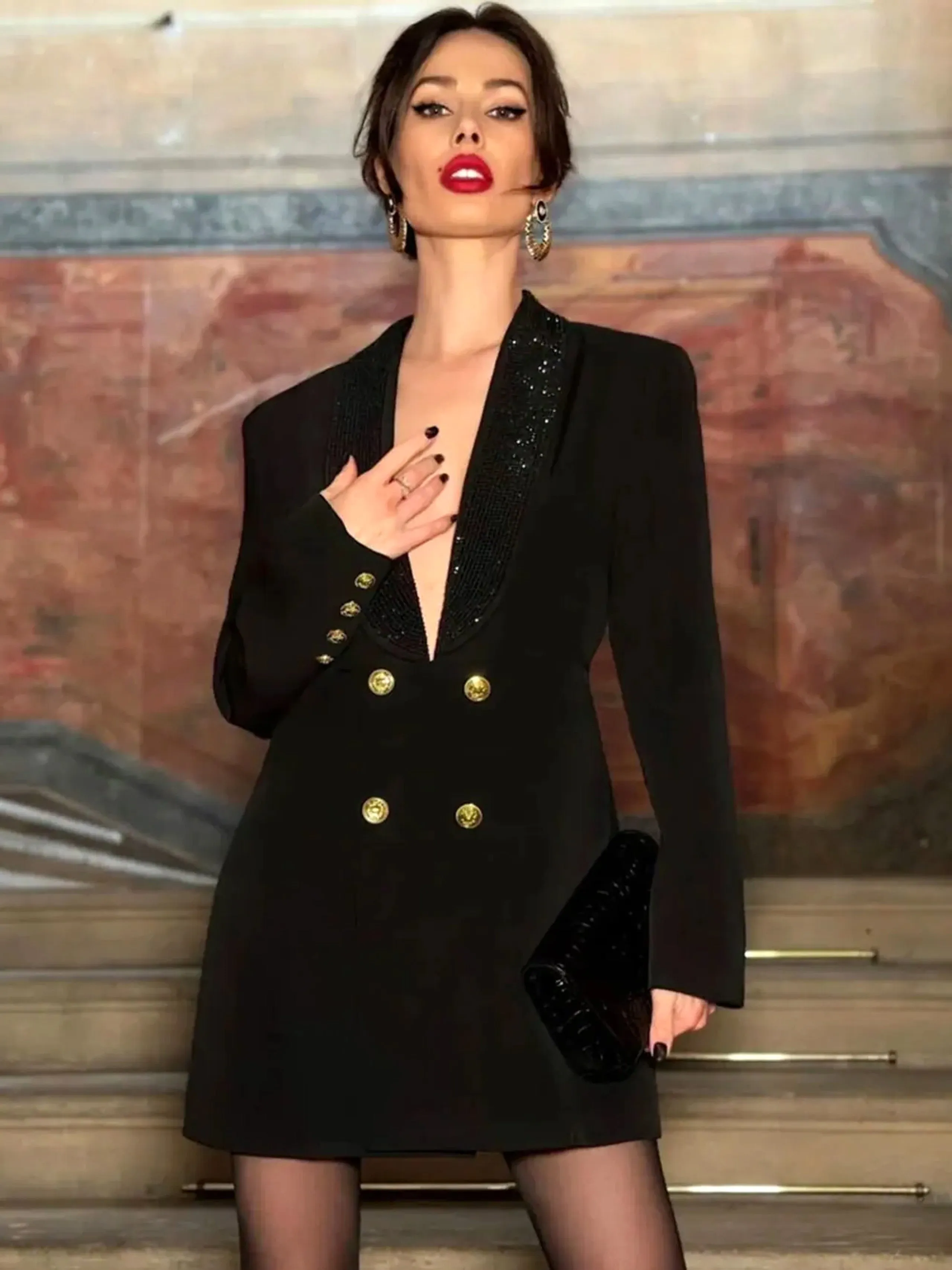 Embellished Backless Blazer Dress