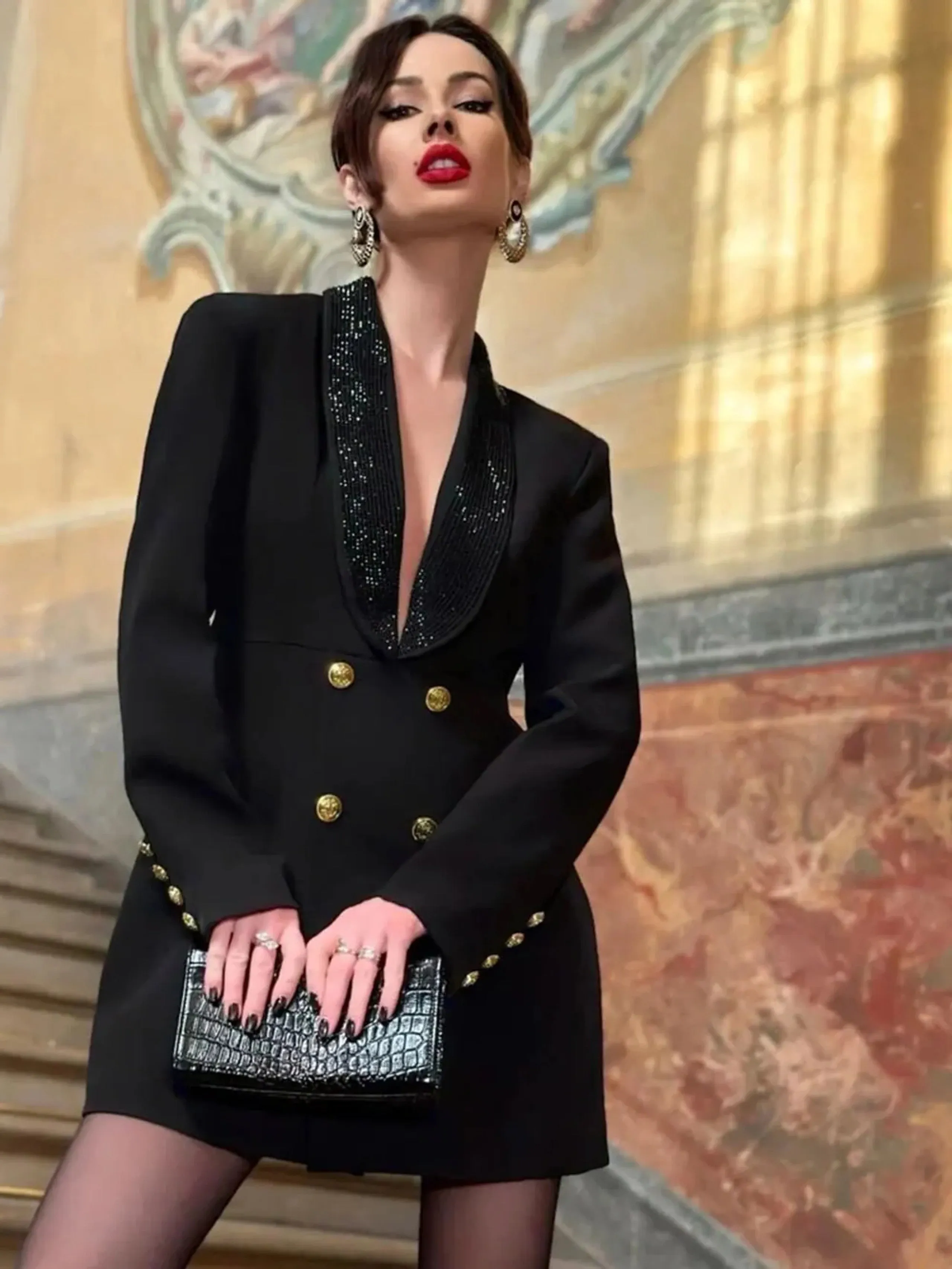 Embellished Backless Blazer Dress