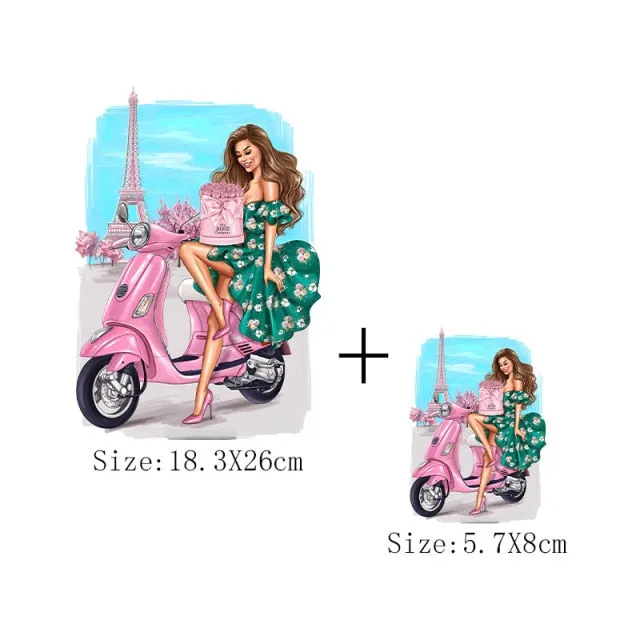 Fashion Lady Thermo Transfer Sticker On Clothes Russian Girl Iron On Patches For T-Shirt Jacket DIY Washable Heat Transfer Patch